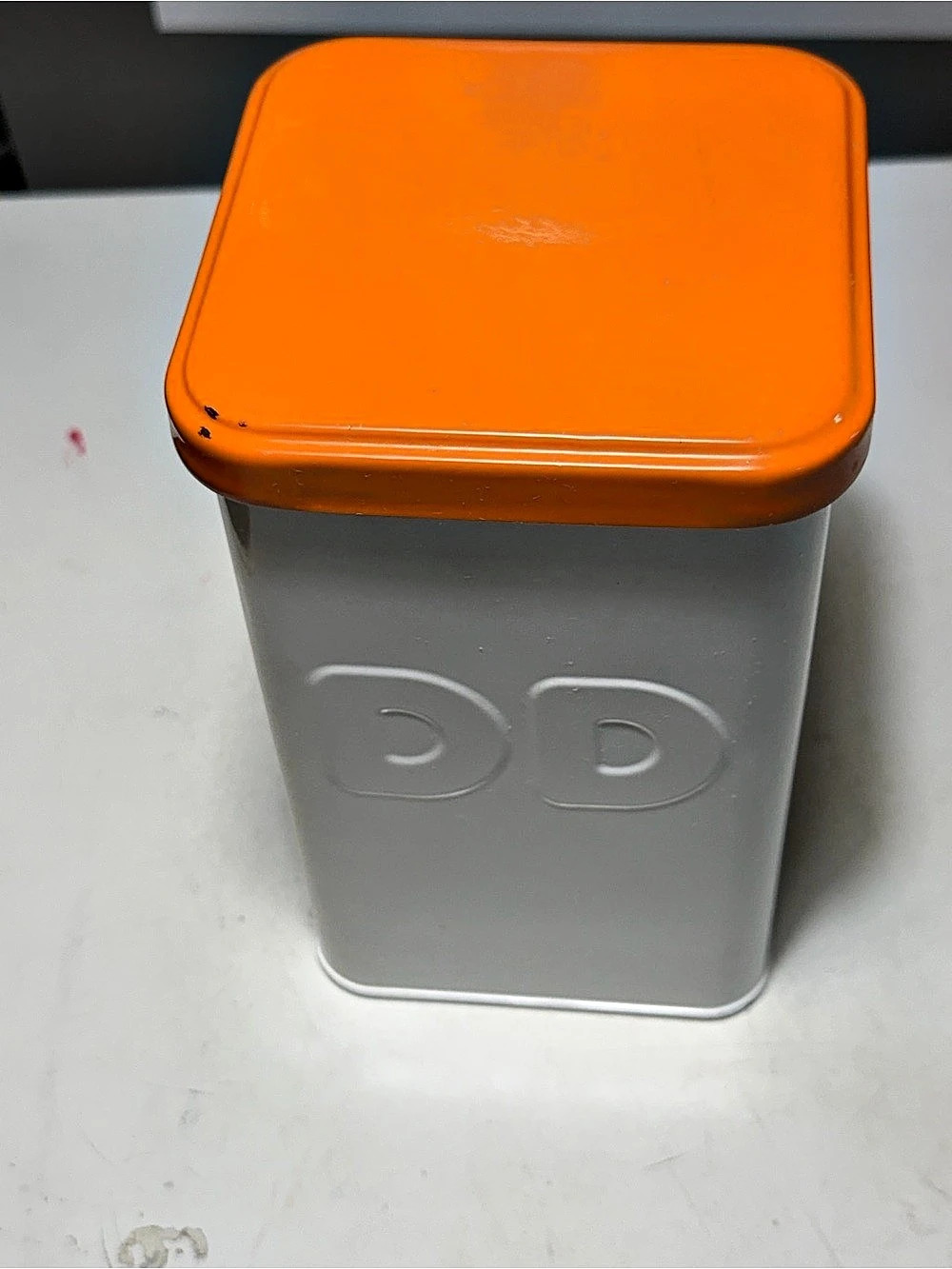 Dunkin' Donuts White Canister with Orange Lid